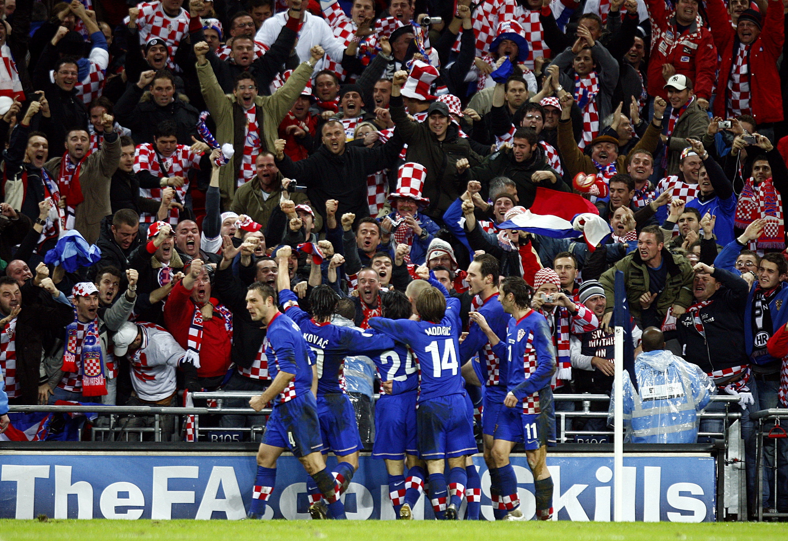 Croatia players celebrate at Wembley