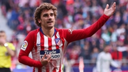 Antoine Griezmann celebrates a goal during his first spell at Atletico Madrid