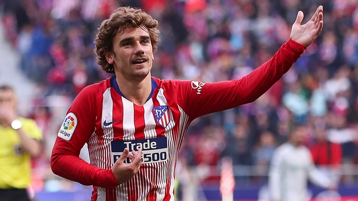 Antoine Griezmann celebrates a goal during his first spell at Atletico Madrid