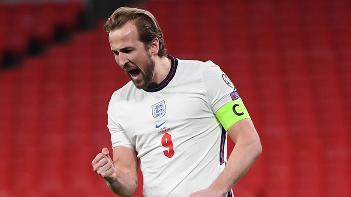 Harry Kane celebrates scoring for England against Poland