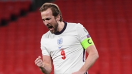 Harry Kane celebrates scoring for England against Poland