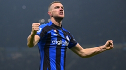 Edin Dzeko celebrates scoring Inter's winner