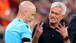 Jose Mourinho has been suspended by UEFA for four matches over his abusive behaviour towards English referee Anthony Taylor, left, during last month’s Europa League final (Adam Davy/PA)