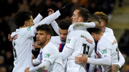 PSG players celebrate Carlos Soler's goal against Chateauroux in the Coupe de France
