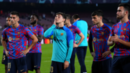 Barcelona's Gavi looks dejected following their side's defeat and elimination from the Champions League