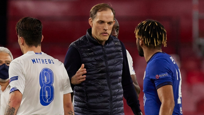 Thoma Tuchel (centre) allowed his players to relax during an overnight stay in Seville.