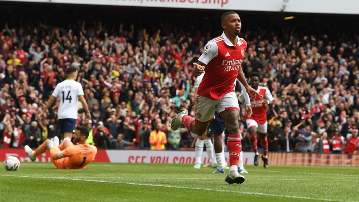 Gabriel Jesus celebrates after scoring in Arsenal's north London derby win