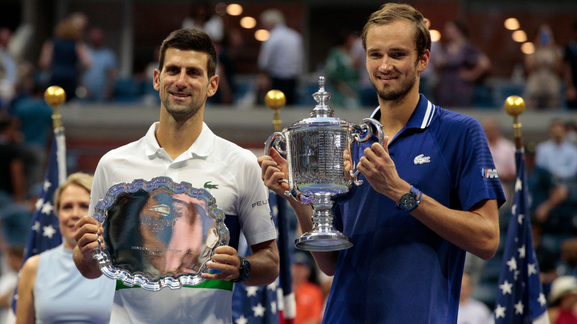 Novak Djokovic (L) and Daniil Medvedev (R)