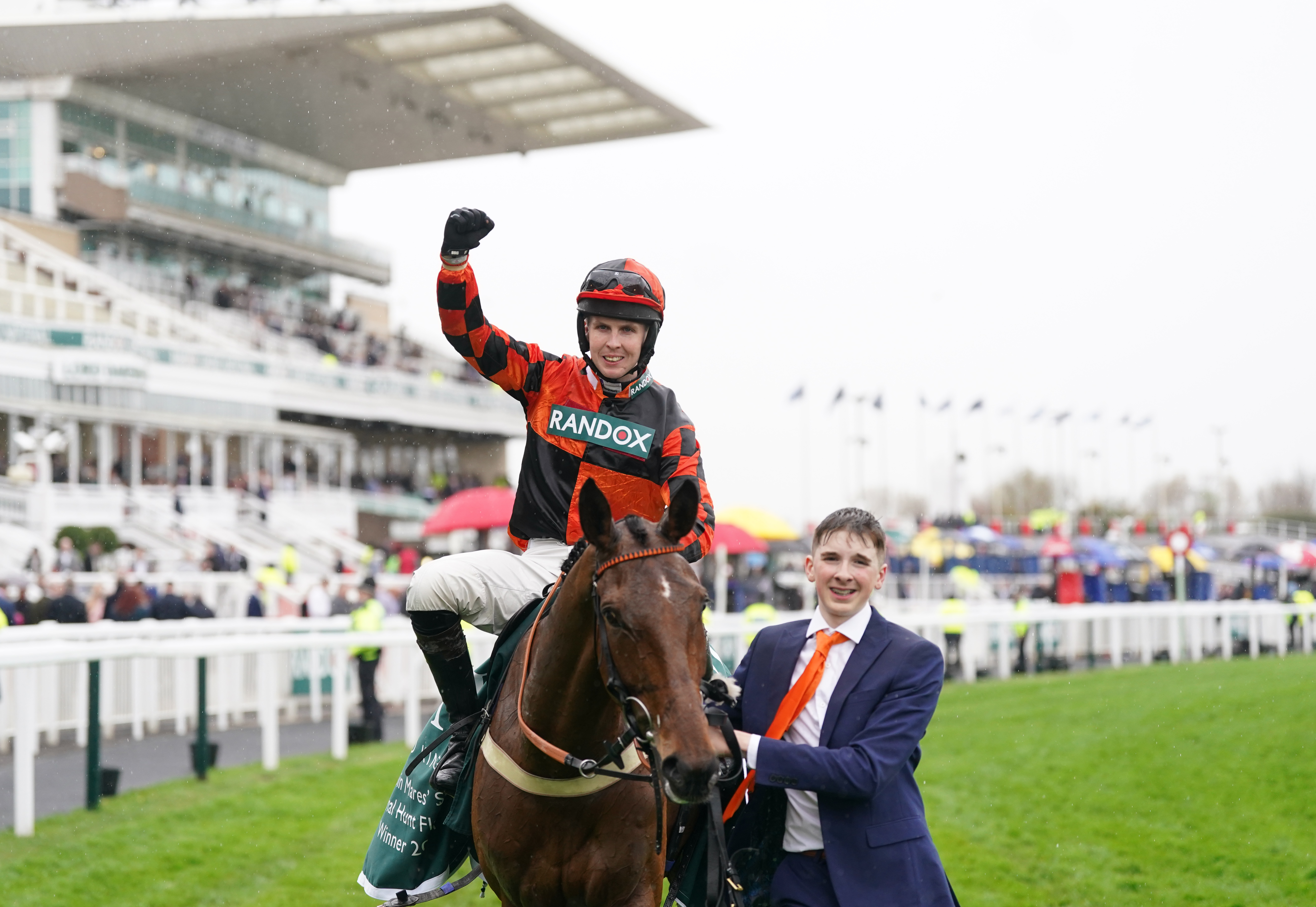 Kielan Woods aboard Diva Luna salute the crowd