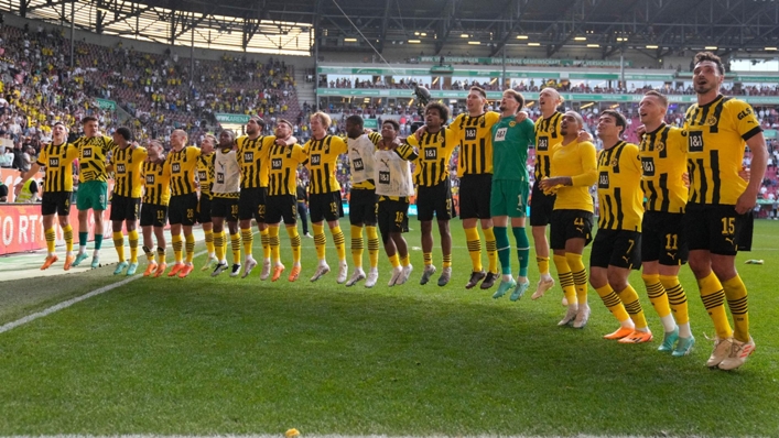 Borussia Dortmund players celebrate (Matthias Schrader/AP)