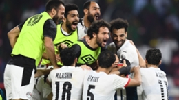 Egypt players celebrate beating Cameroon in the AFCON semi-finals
