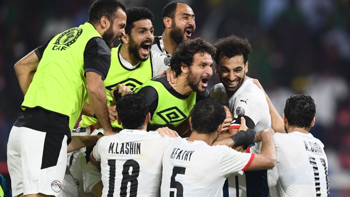 Egypt players celebrate beating Cameroon in the AFCON semi-finals