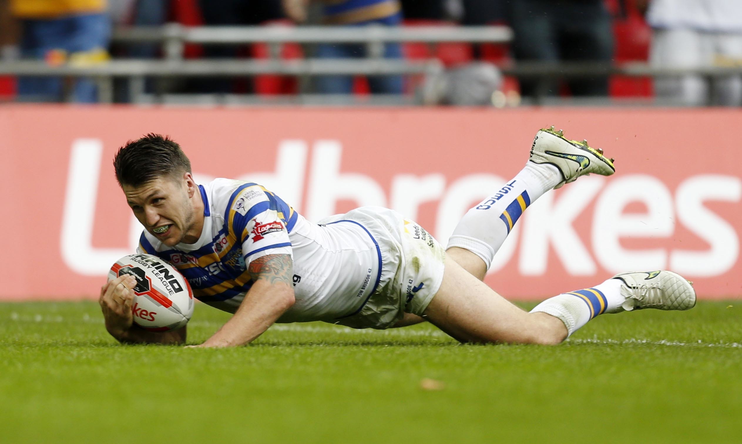 Tom Briscoe scored five tries for Leeds against Hull KR in the 2015 Challenge Cup final (Paul Harding/PA)