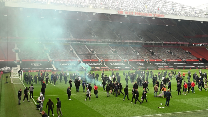 Protestors on the pitch at Old Trafford