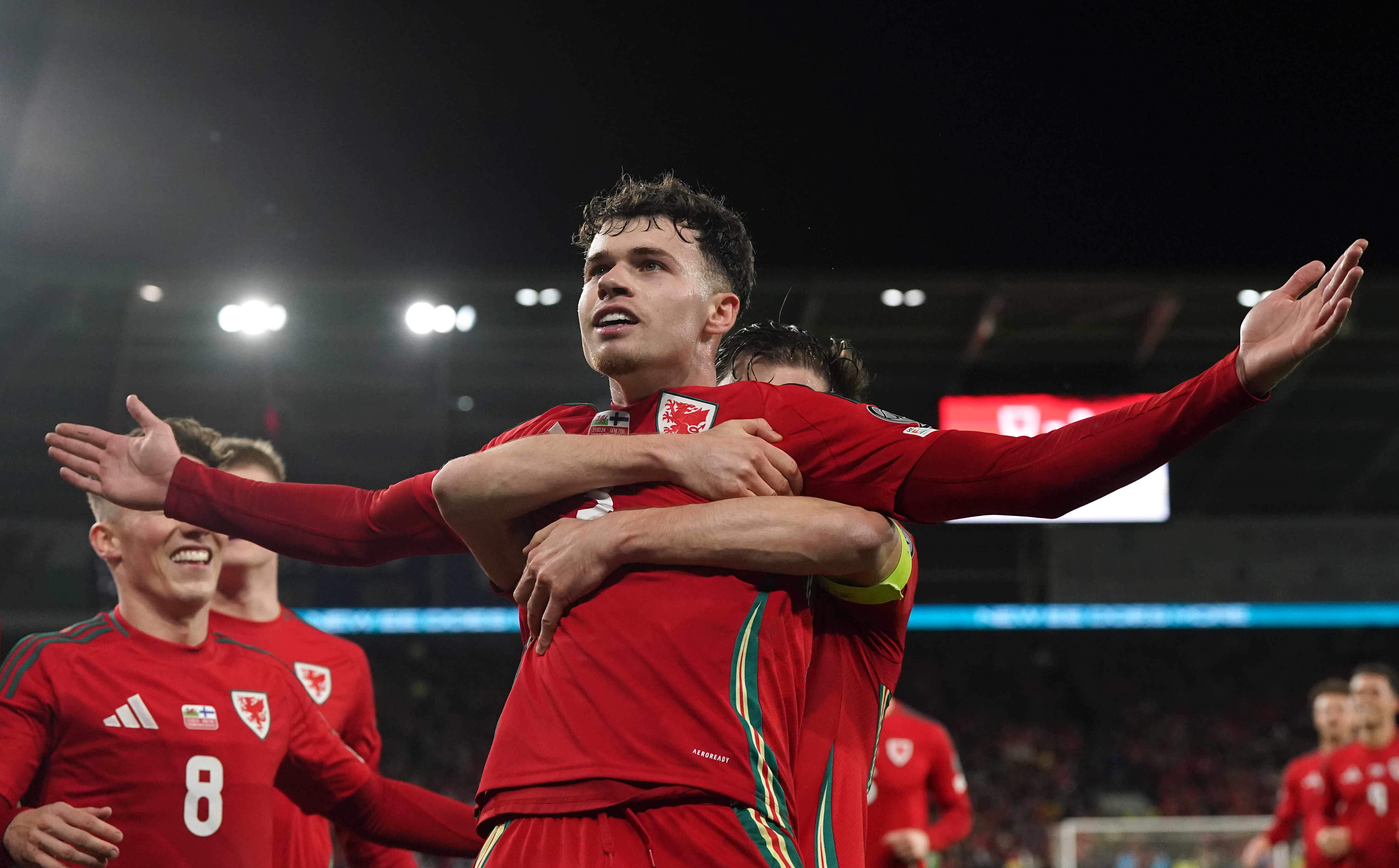 Wales’ Neco Williams celebrates scoring