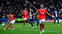 Joao Mario celebrates after Benfica's second-half equaliser in Paris