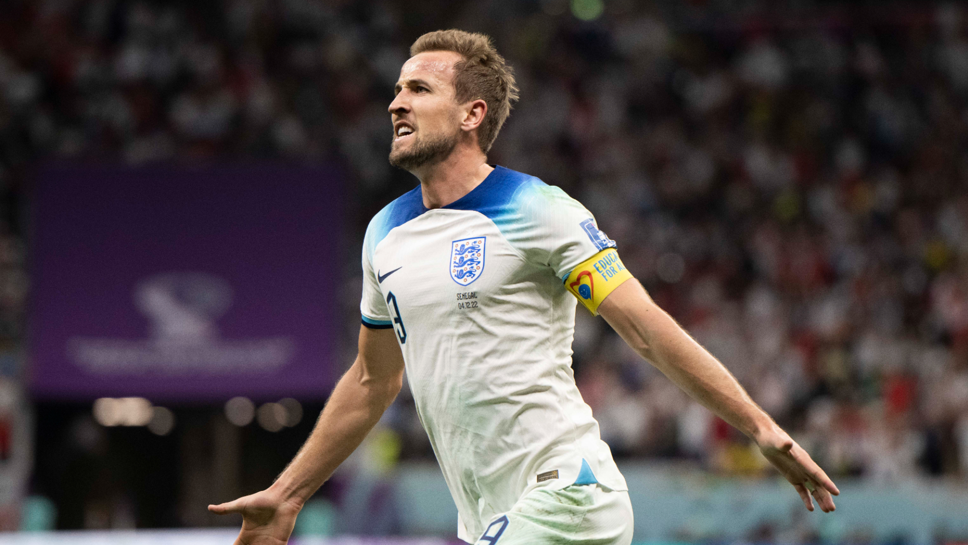 Harry Kane celebrates his first goal in Qatar