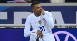Kylian Mbappe celebrates after scoring France's opening goal against South Africa.