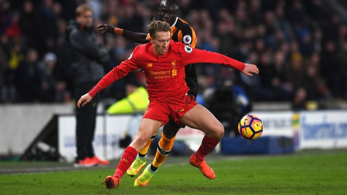 Lucas Leiva playing for Liverpool at Hull City in February 2017