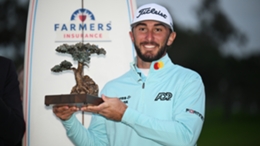 Max Homa celebrates after winning the Farmers Insurance Open