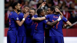 Netherlands players celebrate Cody Gakpo's opener against Poland