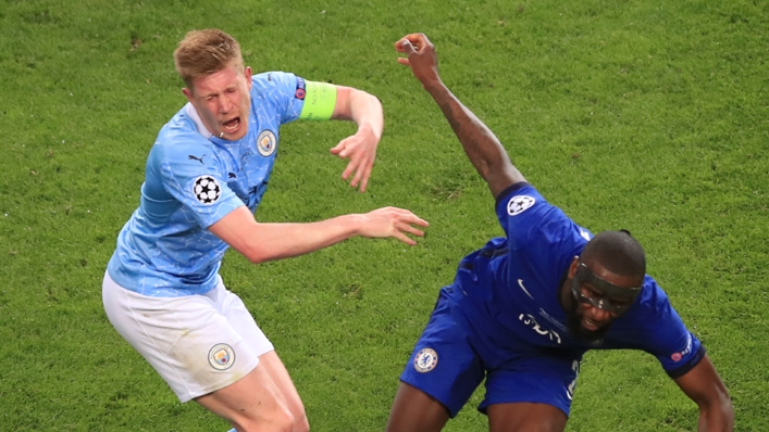 Kevin De Bruyne took a blow in the face from Antonio Rudiger in the Champions League final