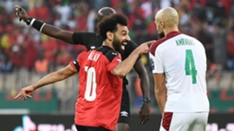 Mohamed Salah celebrates Egypt's second goal against Morocco
