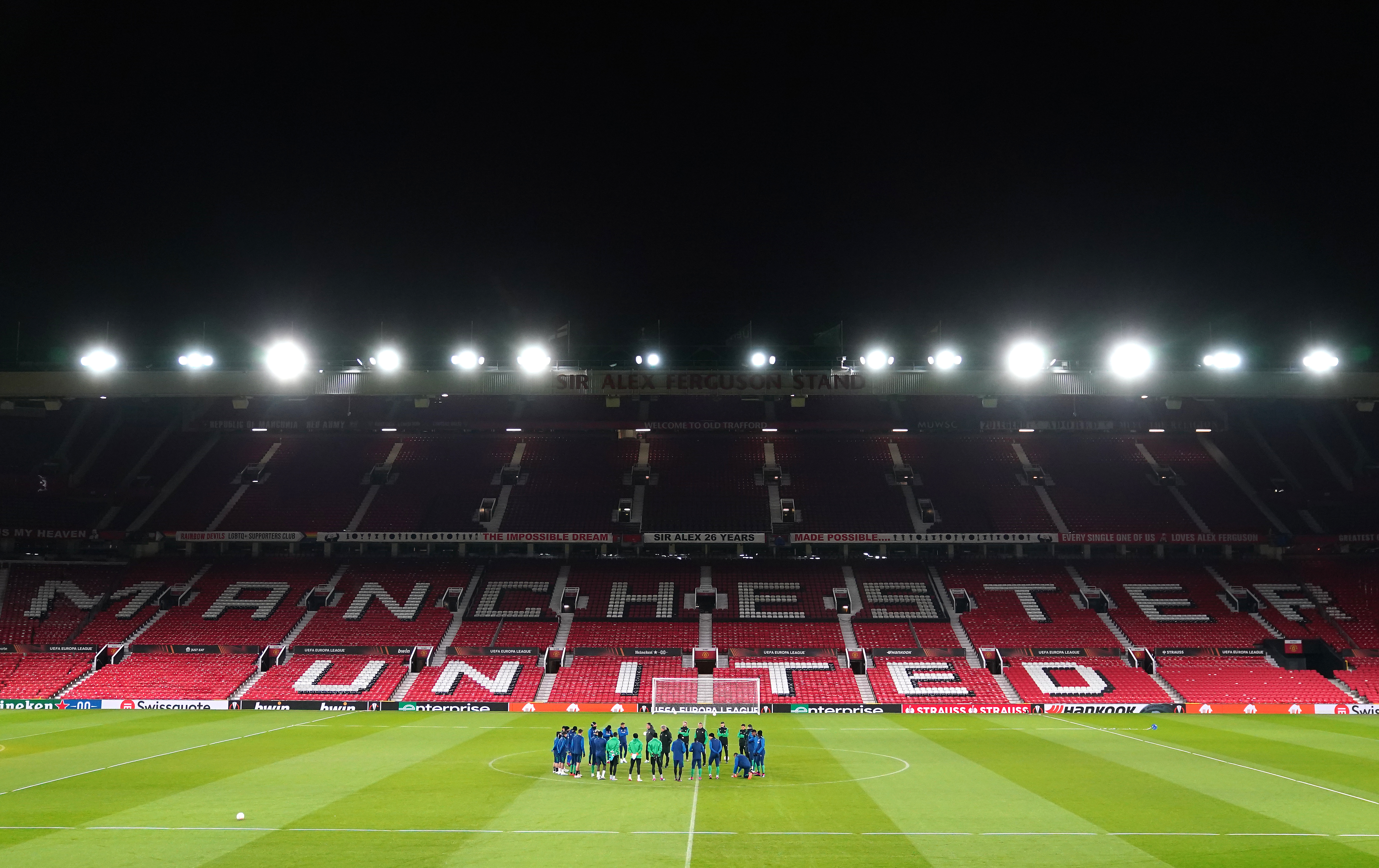 Old Trafford under floodlights