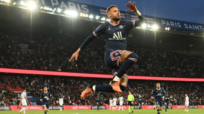 Neymar celebrates after opening the scoring against Marseille