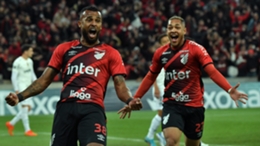 Athletico Paranaense striker Alex Santana celebrates after scoring the only goal in his side's 1-0 win over Palmeiras
