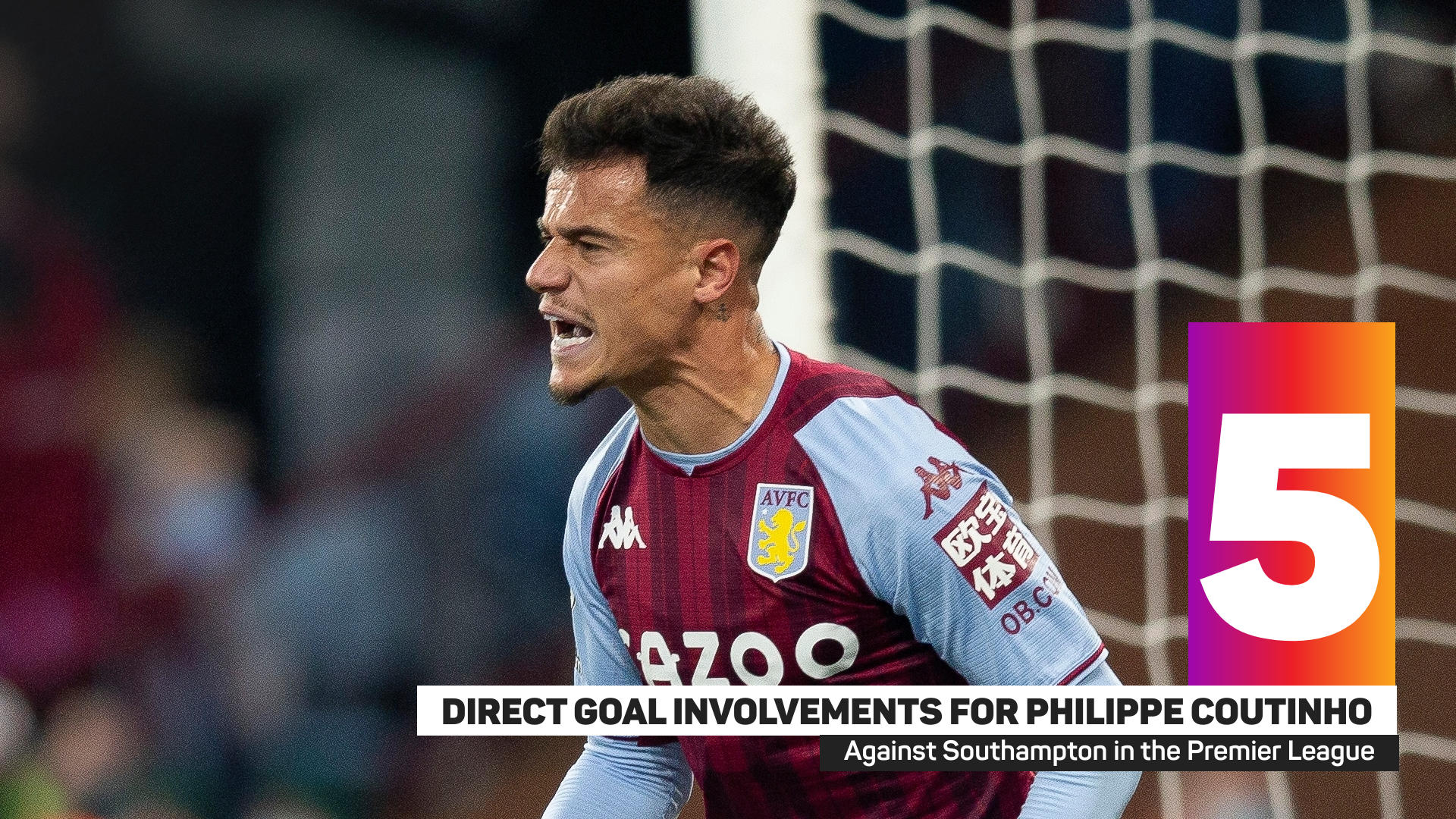 Philippe Coutinho has five direct goal involvements against Southampton