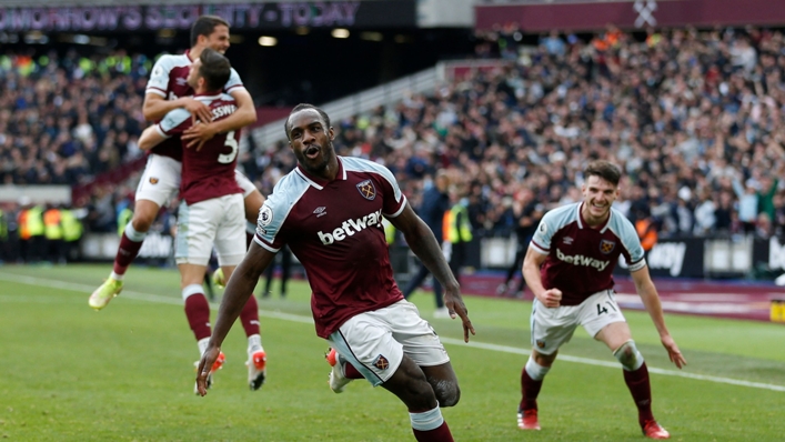 Michail Antonio celebrates after opening the scoring for West Ham against Tottenham