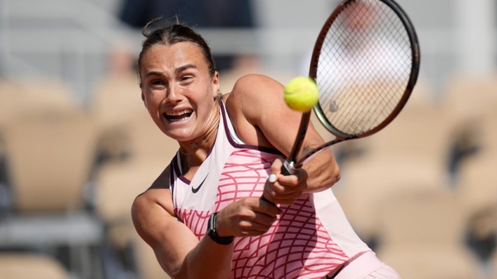 Aryna Sabalenka hits a backhand during her win over Marta Kostyuk (Christophe Ena/AP)