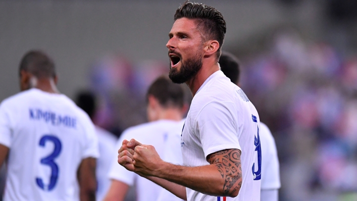 Olivier Giroud celebrates a France goal