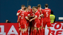 Russia's players celebrate Anton Miranchuk's goal
