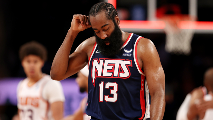 James Harden of the Brooklyn Nets walks off the court after the loss to the Phoenix Suns