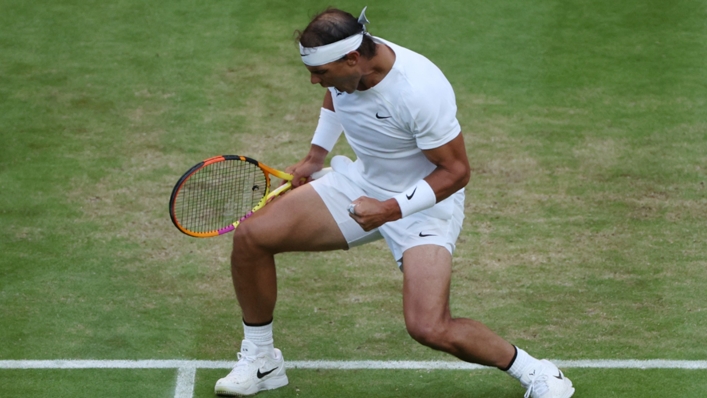 Rafael Nadal celebrates on Centre Court