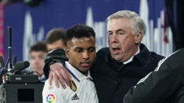 Carlo Ancelotti (r) pictured with Real Madrid forward Rodrygo (l)