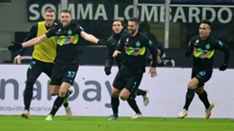 Milan Skriniar celebrates scoring Inter's win