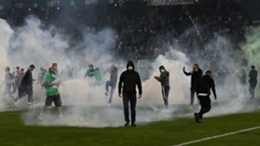 Disgruntled Saint-Etienne fans caused a chaotic scene after their side was relegated from Ligue 1