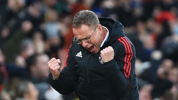 Ralf Rangnick celebrates on the Manchester United touchline