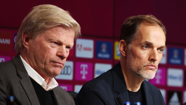 Oliver Kahn and Thomas Tuchel appear at a Bayern Munich press conference on Saturday
