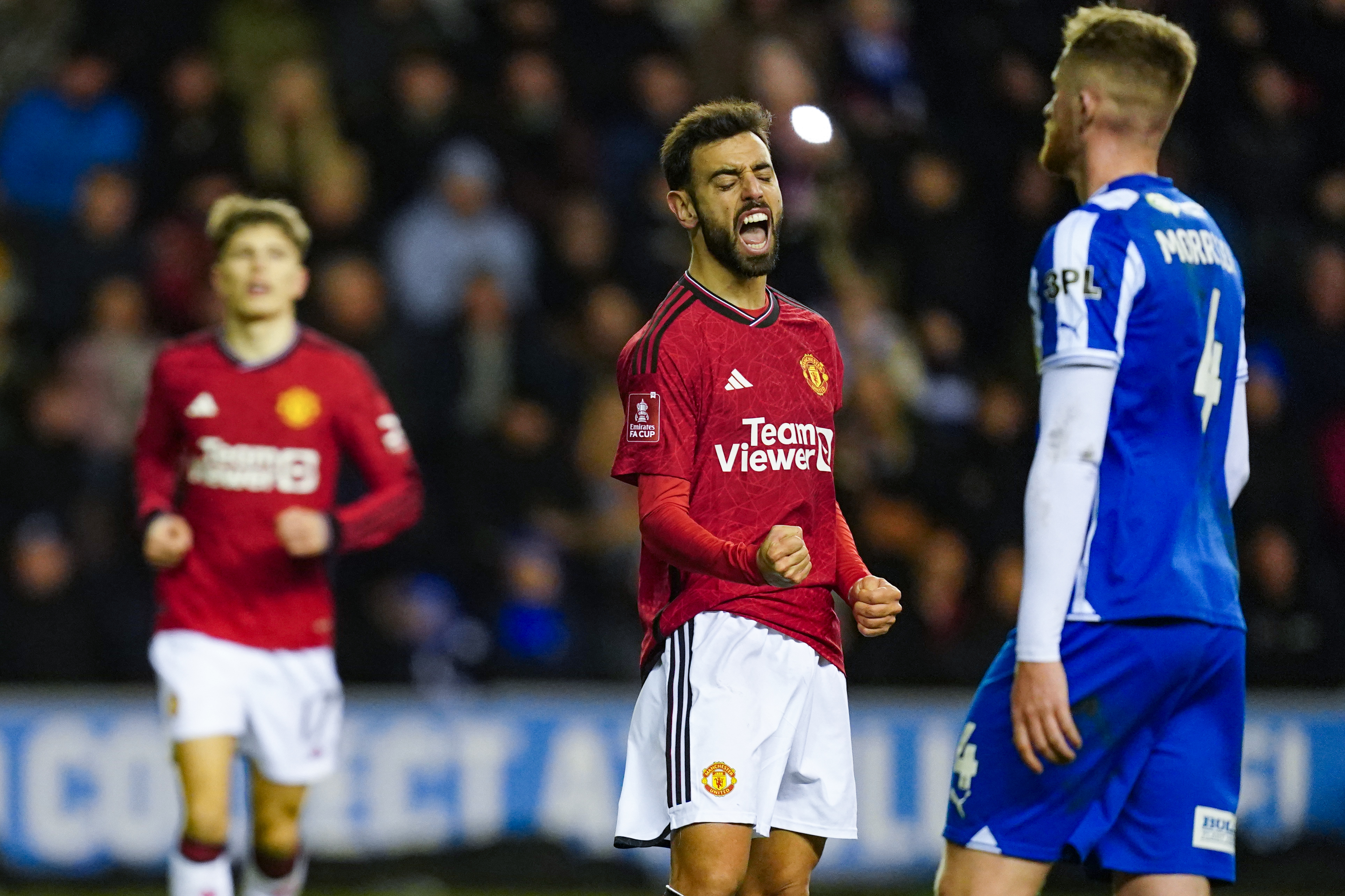 Manchester United’s Bruno Fernandes celebrates scoring