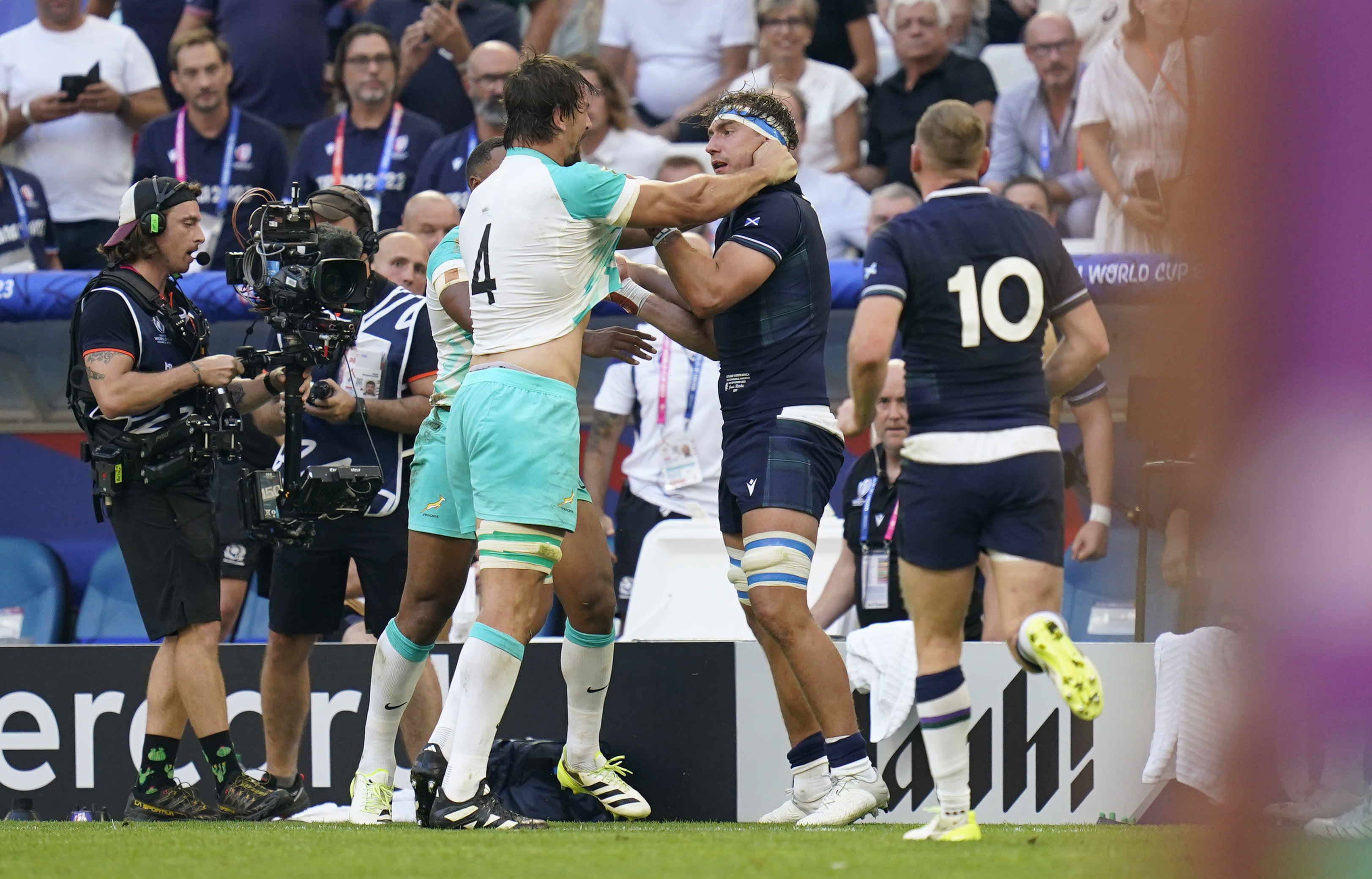 Tempers flared during a tense first half in Marseille
