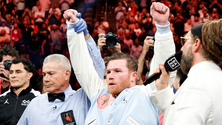 Canelo Alvarez gets his hand raised after a comfortable decision win against Gennadiy Golovkin
