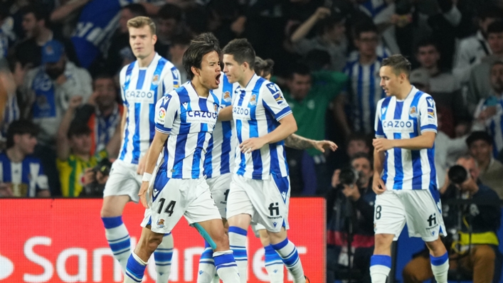 Takefusa Kubo celebrates his strike for Real Sociedad on Tuesday against Real Madrid