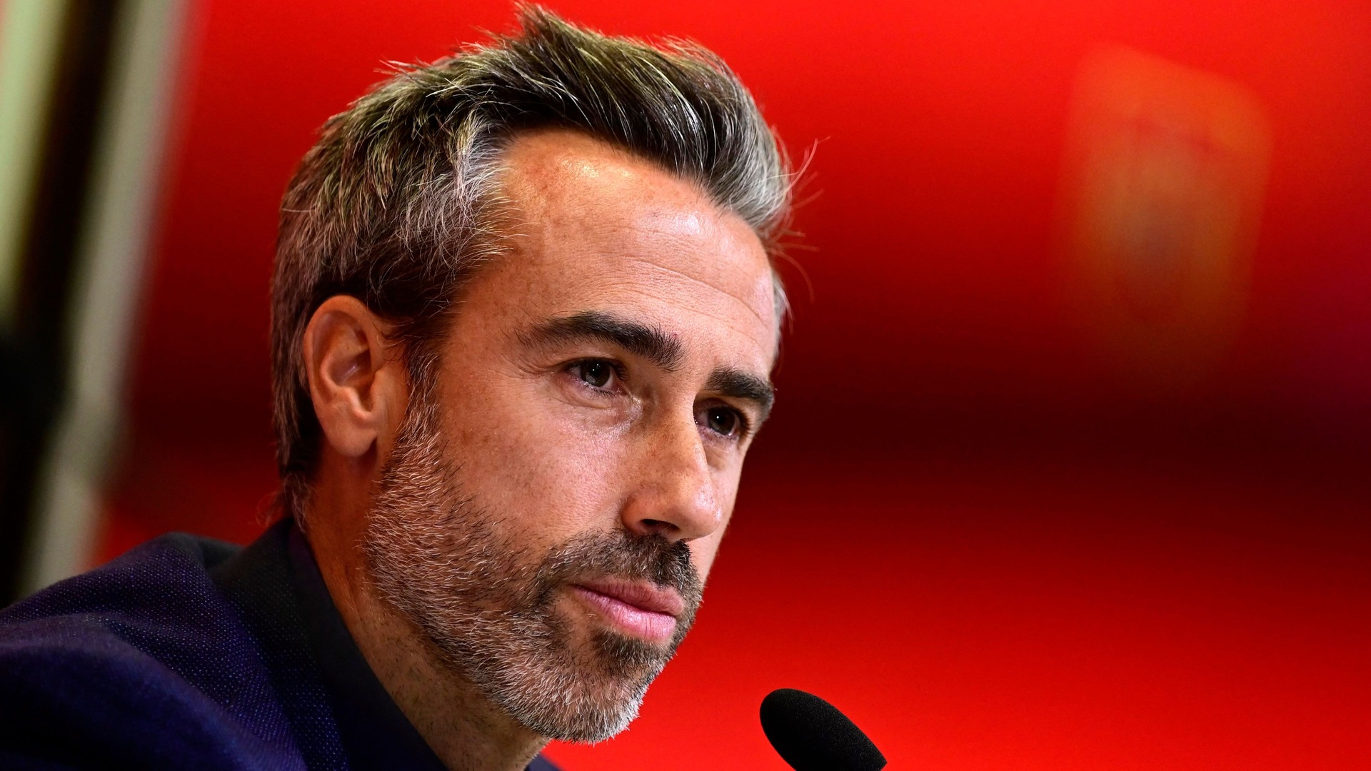Jorge Vilda appears at a Spain press conference on Friday