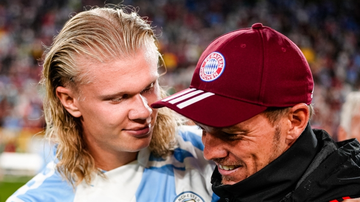 Bayern Munich head coach Julian Nagelsmann knows it will be tricky stopping Man City's Erling Haaland (L) in their Champions League quarter-final