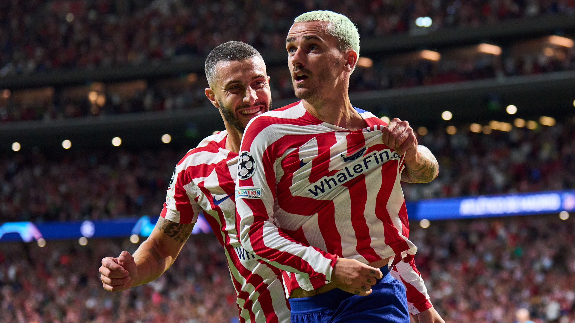 Atletico Madrid's Antoine Griezmann celebrates his winner against Porto