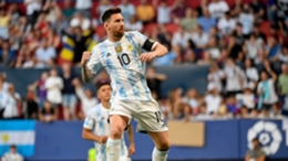 Argentina's Lionel Messi celebrates his opener against Estonia
